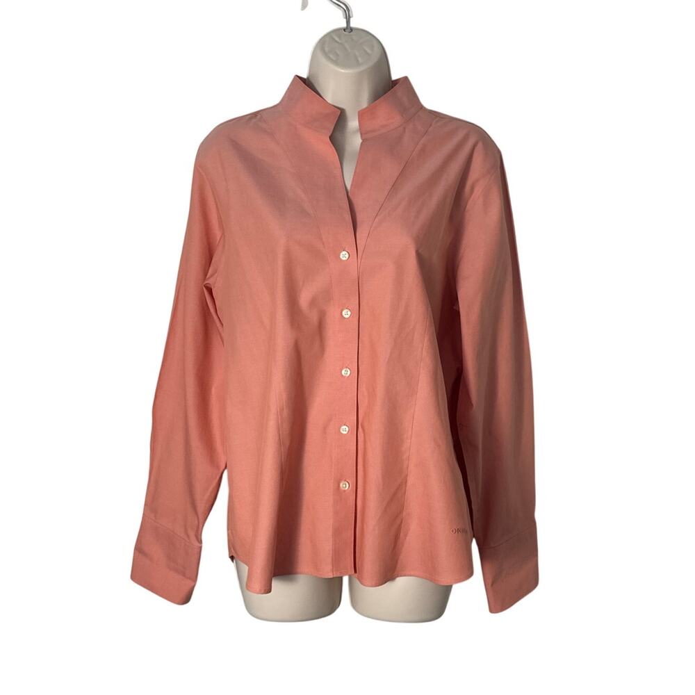 Orvis Women's Peach Collarless Long Sleeve‎ Blouse Size 16